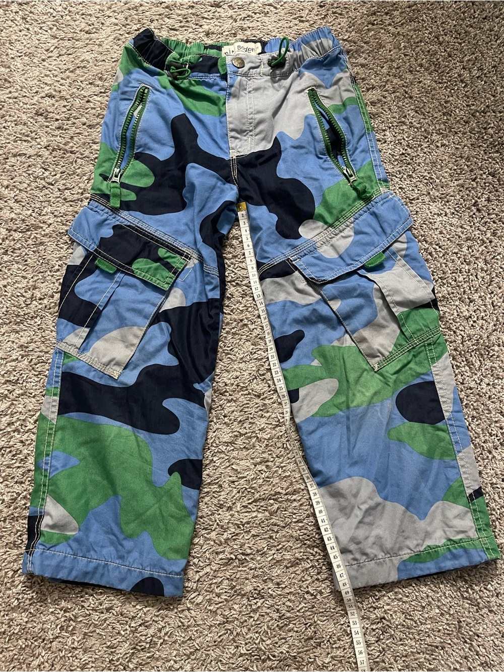 Mini Boden Blue, Green & Gray Camo Cargo Pants